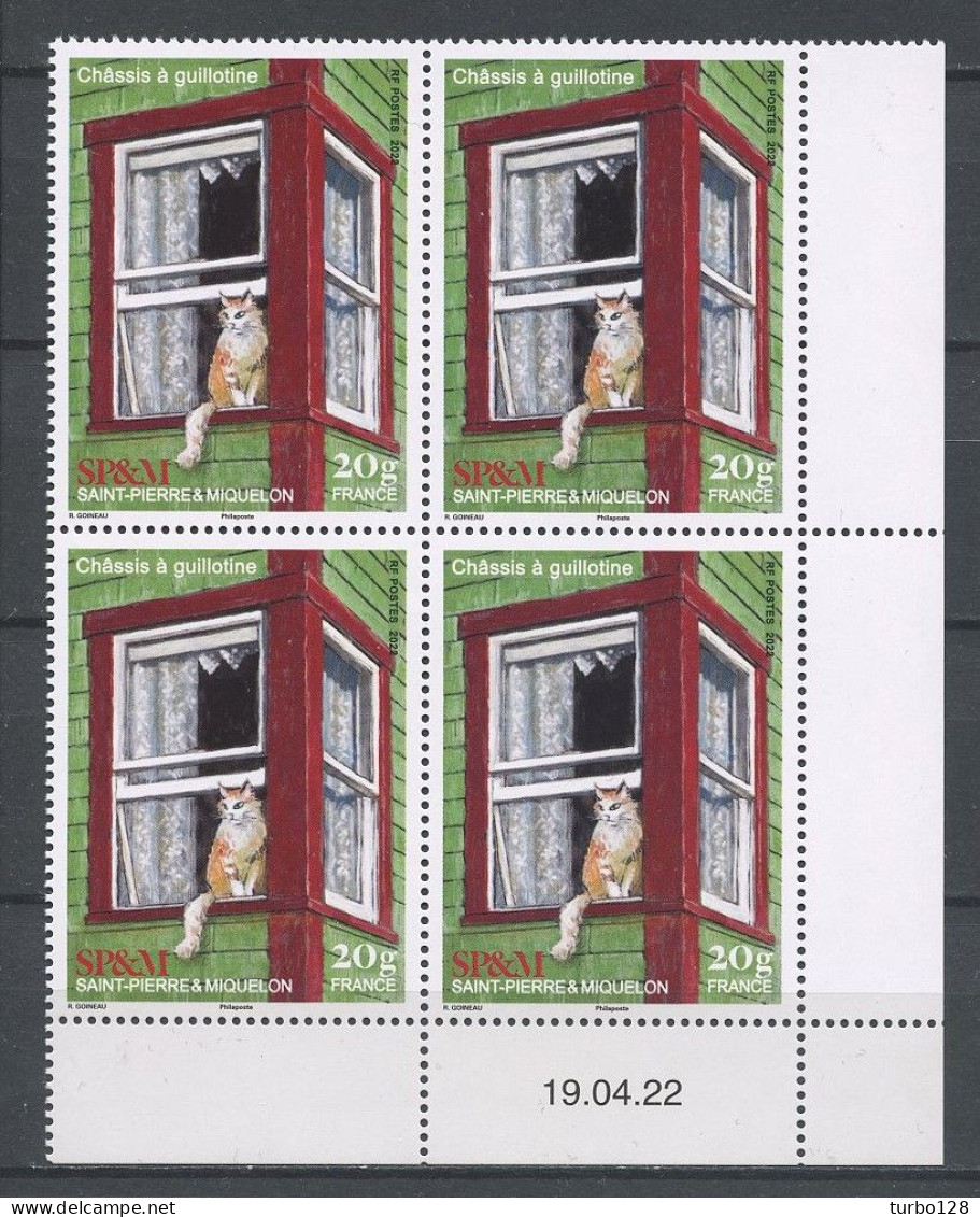 SPM Miquelon 2022 N° 1299 ** Bloc De 4 Coin Daté Neuf MNH Superbe Chat Cat Animaux Patrimoine Architectural Les Châssis - Neufs