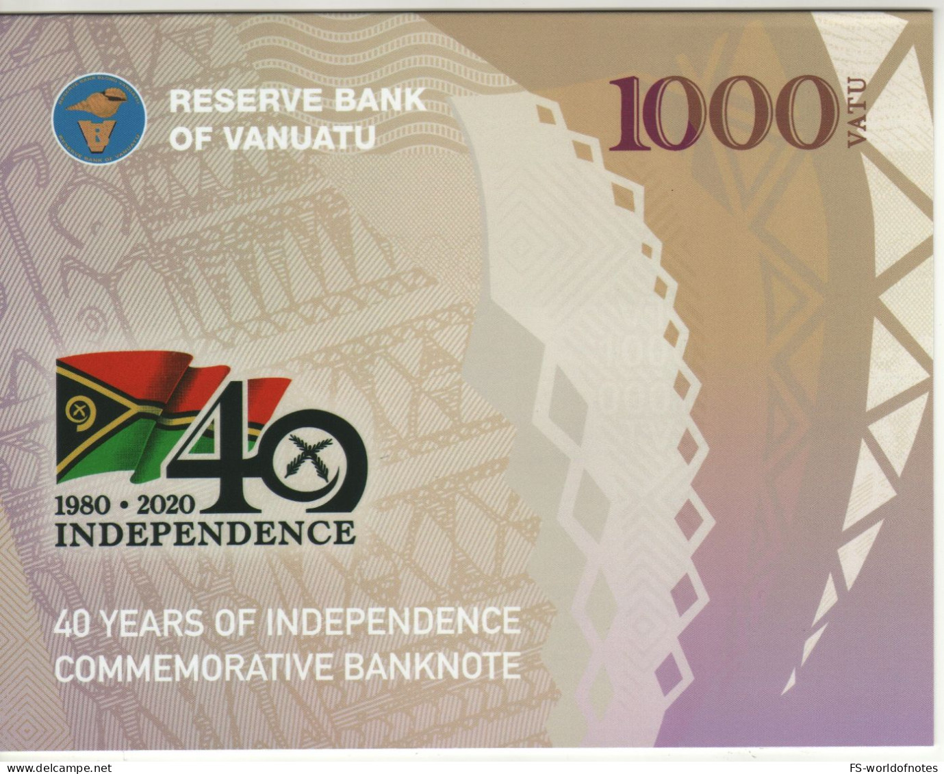 VANUATU  New Commemorative 1'000 Vatu PW21 Polimer  2020 + Low Serial 0000179 + Folder ( 40th Anniver. Of Independence ) - Vanuatu