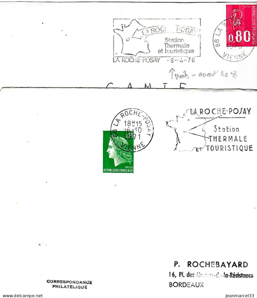 Lettres Thermalisme Flammes Illustrées =o Et O= La Roche Posay 1971 Et 1976 - Kuurwezen