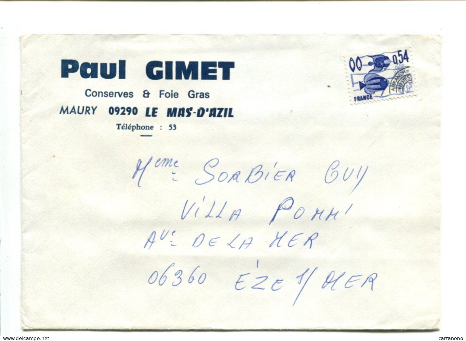 FRANCE PREO Poisson - Affranchissement Préoblitéré 0.54 Sur Lettre P. GIMET  Le Mas D'Azil - 1964-1988