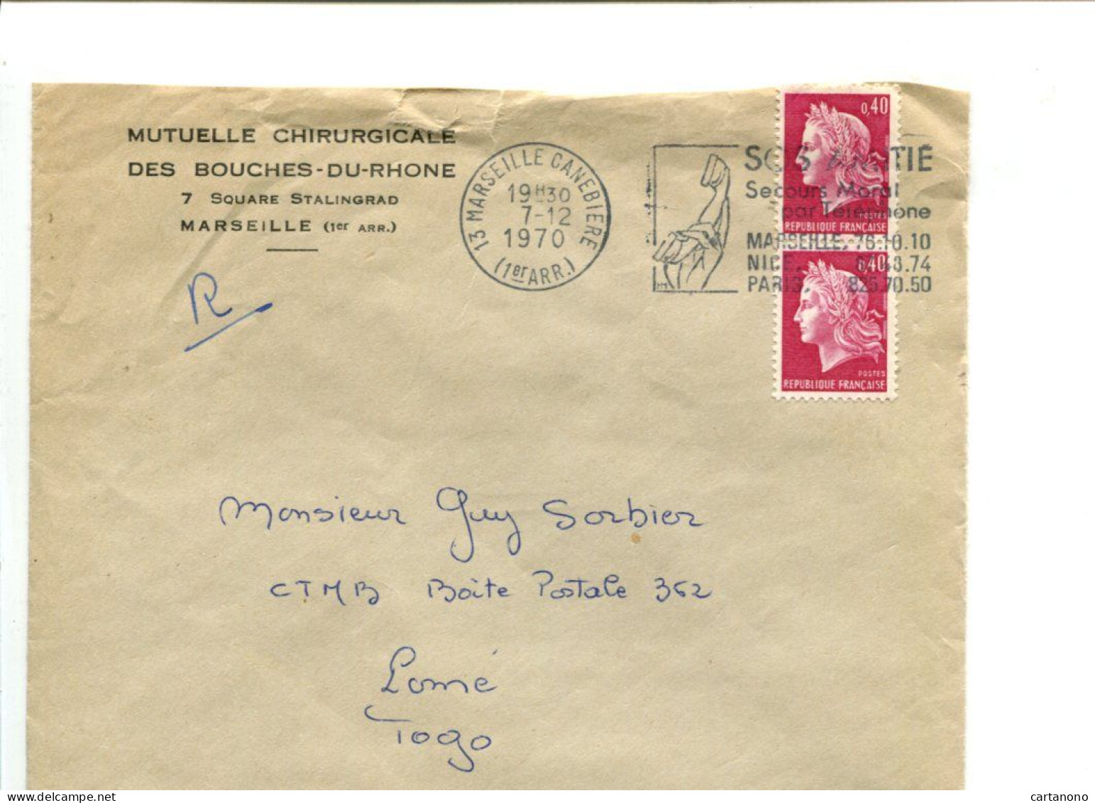 FRANCE Marianne De Cheffer - 2 X 0.40 Sur Lettre à Destination Du Togo - 1967-1970 Marianna Di Cheffer