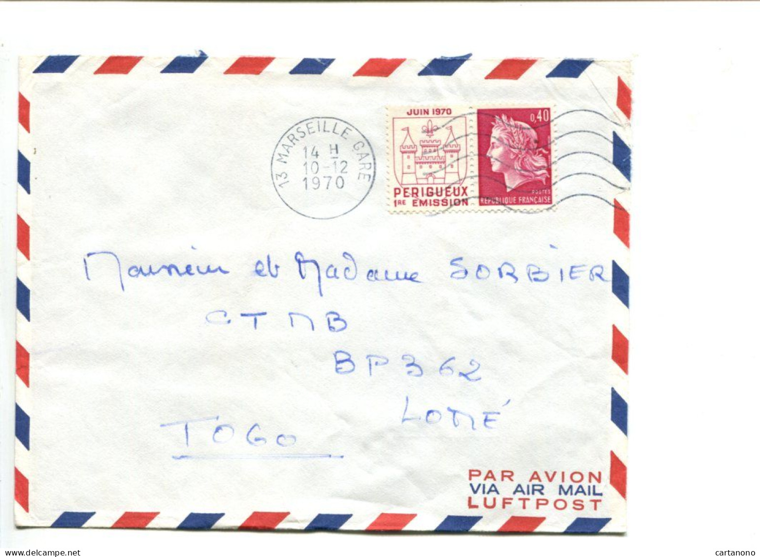 FRANCE 0.40 M. De Cheffer Périgueux Seul Sur Lettre Par Avion à Destination Du Togo - 1967-1970 Marianne Of Cheffer