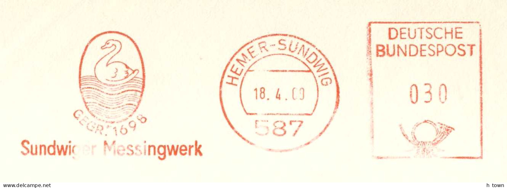 426  Cygne: Ema D'Allemagne, 1969  -  Swan Meter Stamp From Germany. Hemer-Sundwig Messingwerk  Laiton Brass - Swans