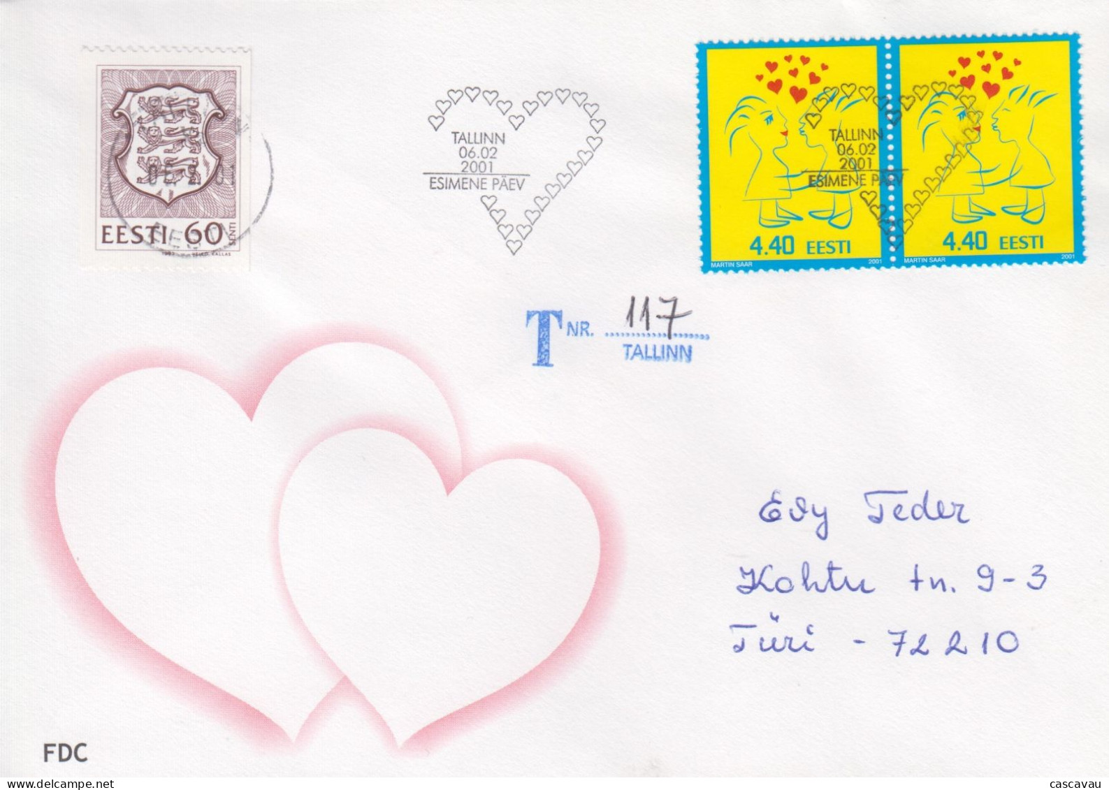 Enveloppe  Recommandée  FDC  1er  Jour   ESTONIE    Saint  Valentin   2001 - Estland