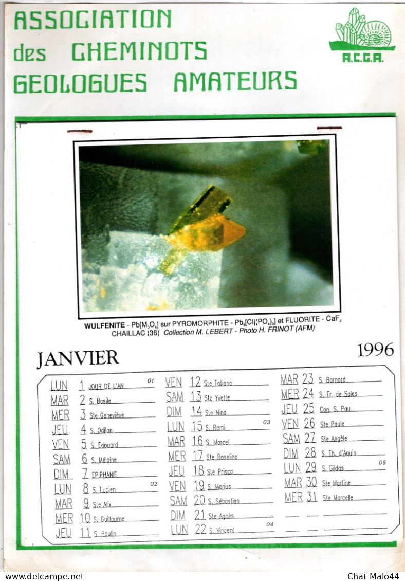 Cheminots Géologues Amateurs. Calendrier Pour L'année 1996. Format A4 Illustré De 12 Photos - Grand Format : 1991-00