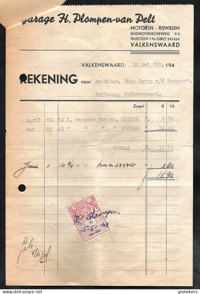 Rekening 1948 Met Kwitantiezegel 10 Cent Met Bijbehorende Bonnen - Revenue Stamps