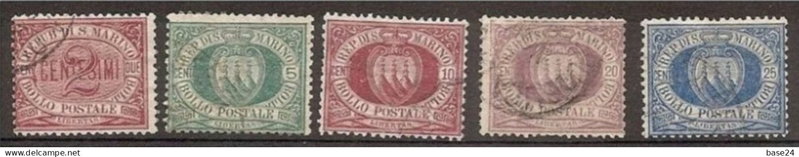 1894 San Marino Saint Marin CIFRA O STEMMA 5 Valori: Da 2c A 25c (26/30) Usati USED - Usados