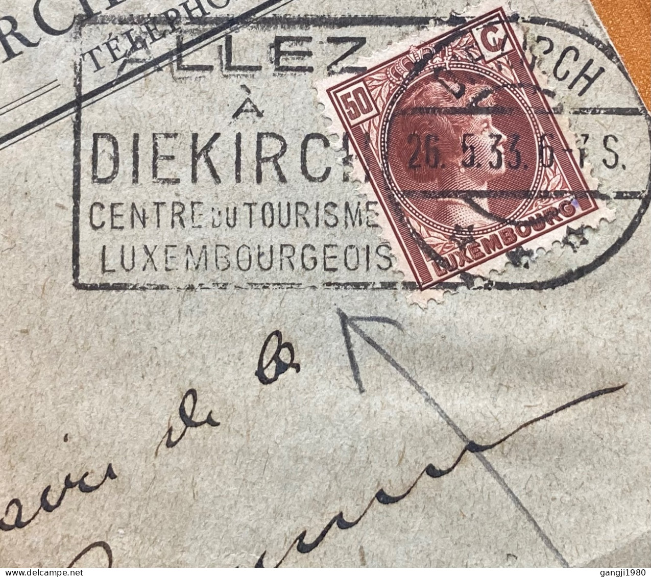 LUXEMBURG 1933, COVER USED, JEMP ROTH FIRM,  MACHINE SLOGAN, CHARLOTTE STAMP, DIEKIRCH & PERLE SMALL TOWN  CANCEL, - 1926-39 Charlotte De Profil à Droite