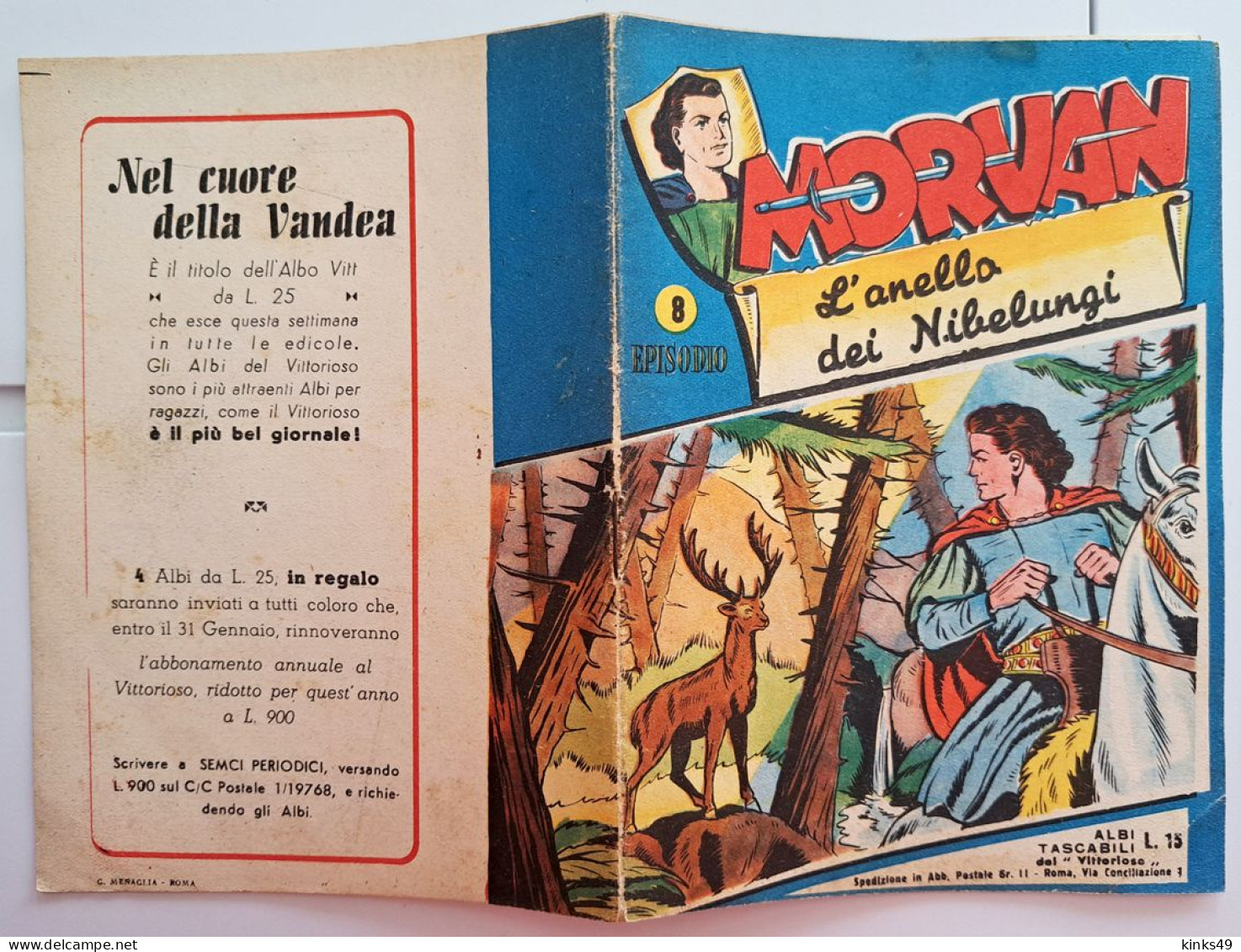 M450> MORVAN N° 8 Anno:1950 - Supplemento A IL VITTORIOSO - 8° Episodio - Prime Edizioni