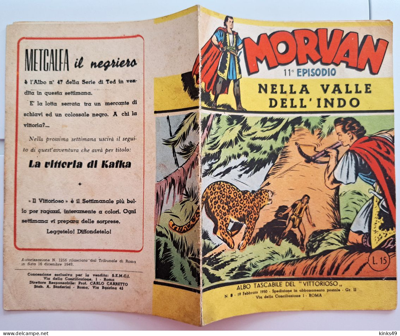 M450> MORVAN N° 8 Del 19 FEBBRAIO 1950 - Supplemento A IL VITTORIOSO - 11° Episodio - Premières éditions