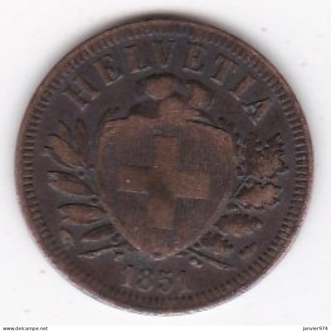 Suisse . 2 Rappen 1851 A, En Bronze, KM# 4 - 2 Centimes / Rappen