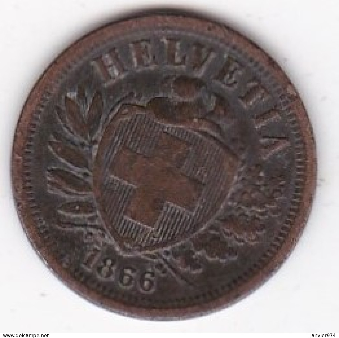 Suisse 2 Rappen 1866 B , En Bronze , KM# 4 - 2 Centimes / Rappen