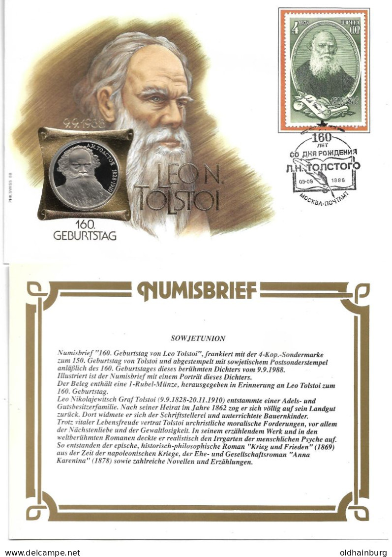 2326b: Numisbrief Leon Tolstoi 1988 - Variétés & Curiosités