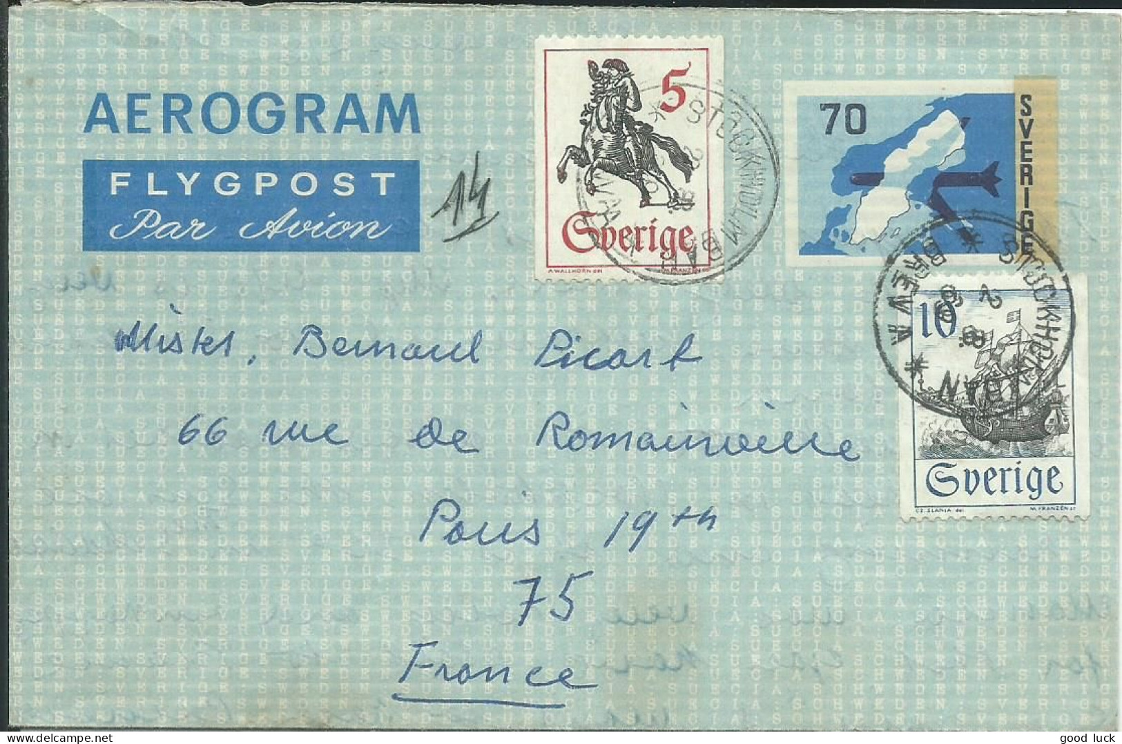 SUEDE 85c SUR AEROGRAMME POUR PARIS ( FRANCE ) DE 1964 LETTRE COVER - Covers & Documents