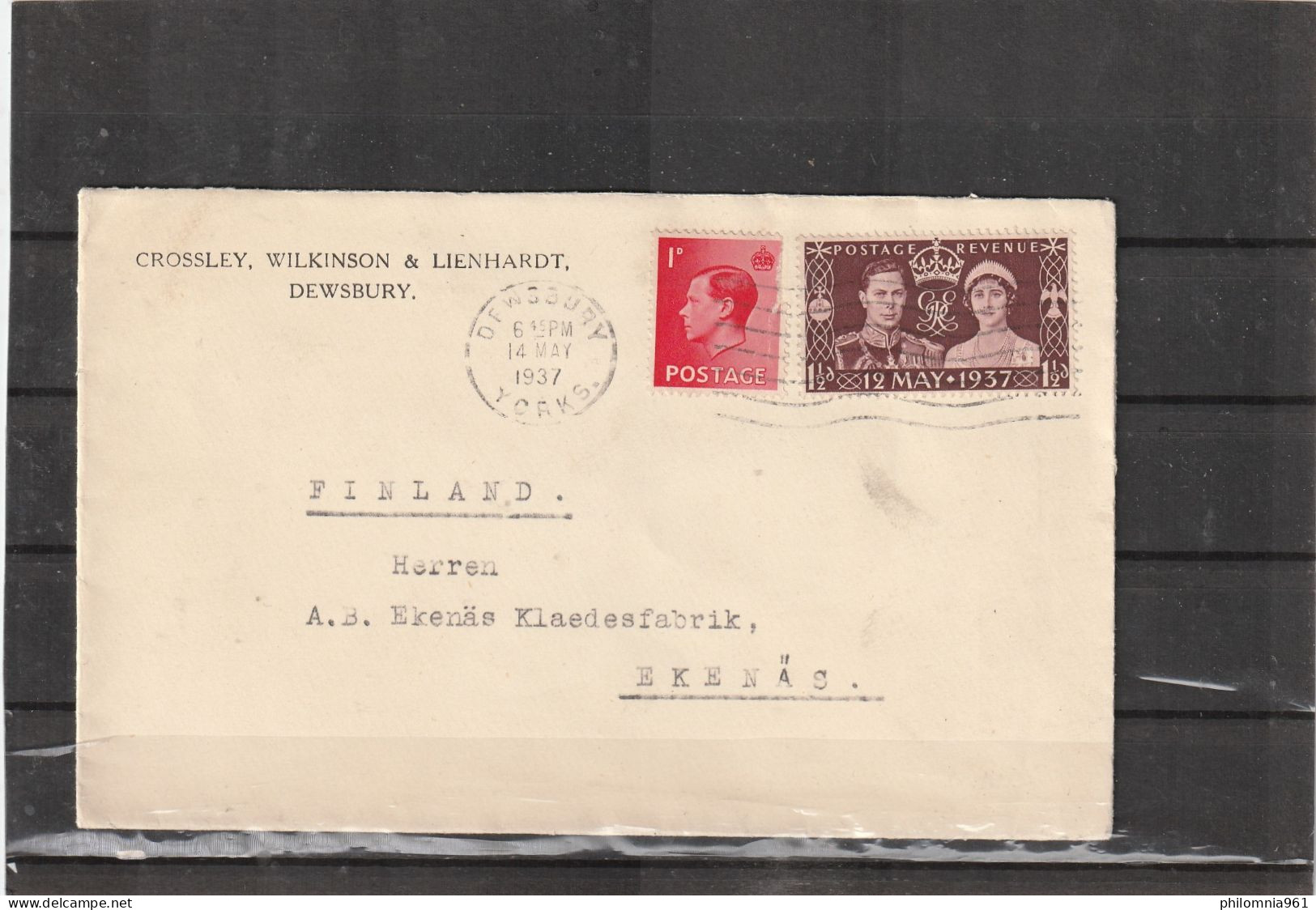 Great Britain Dewsbury COVER To Ekenas Finland 1937 - Covers & Documents