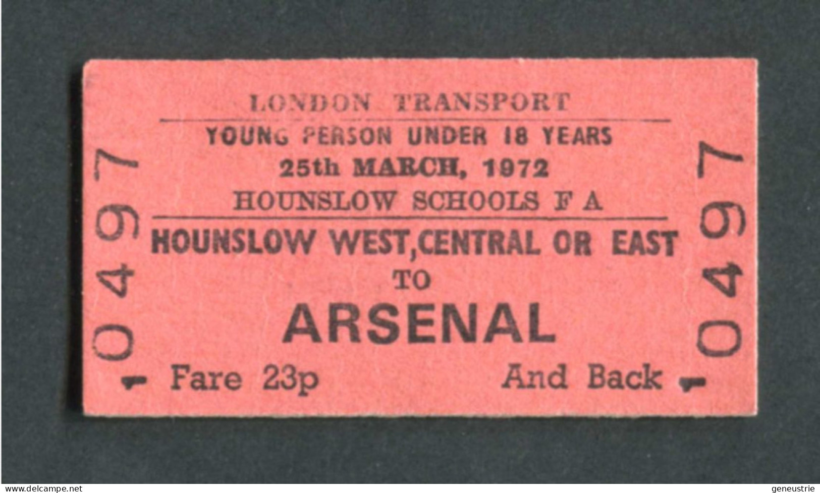 Ticket De Métro Scolaire Neuf - Londres Royaume-Uni 1972 "Hounslow West To Arsenal - London Transport" Edmondson Ticket - Europe
