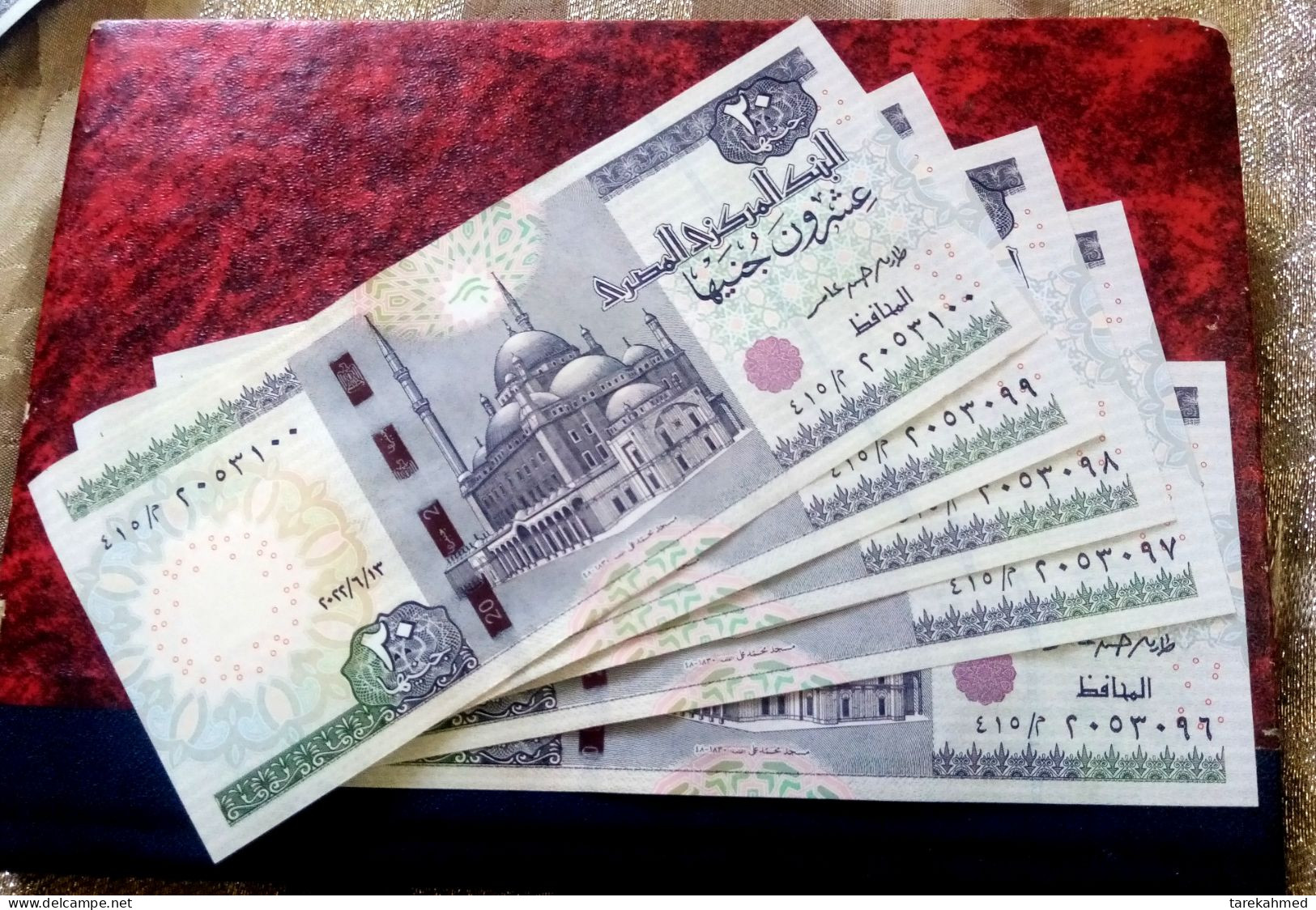 Egypt 2022 , 5 Consecutive 20 Pounds Notes , End Of Sign Amer , UNC - Egypte