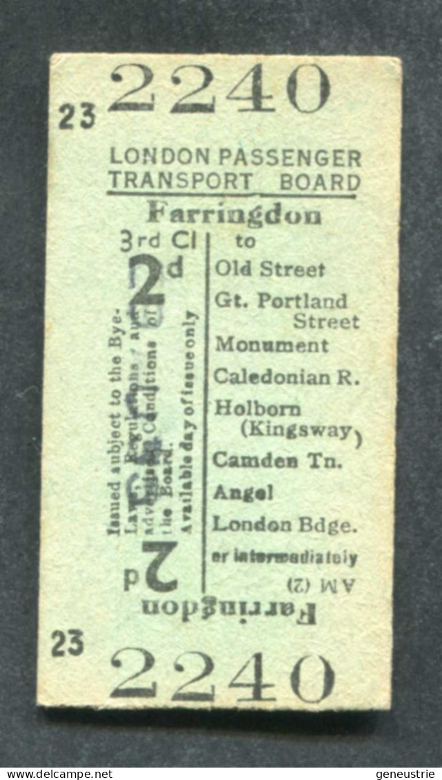 Ticket De Métro De Londres Royaume-Uni 1935 "Farringdon" Edmondson Ticket - Europa