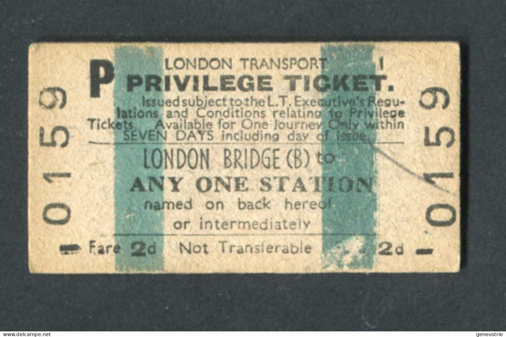 Ticket De Métro De Londres Royaume-Uni 1956 "Privilege Ticket - London Bridge" Edmondson Ticket - Europa