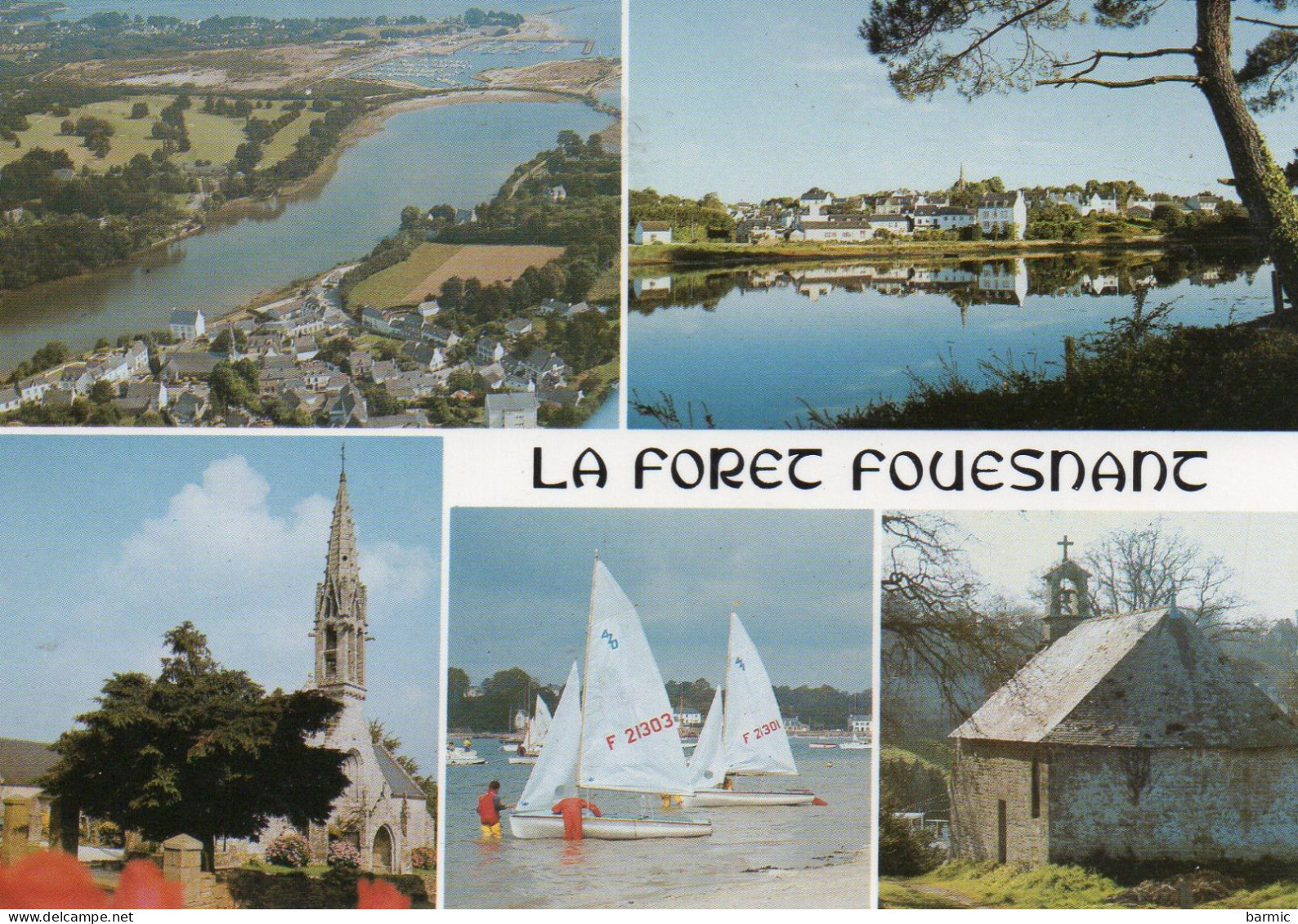 LA FORET FOUESNANT, MULTIVUE, VUE GENERALE, L EGLISE, LA CHAPELLE, VOILIERS COULEUR REF 8271 POU - La Forêt-Fouesnant