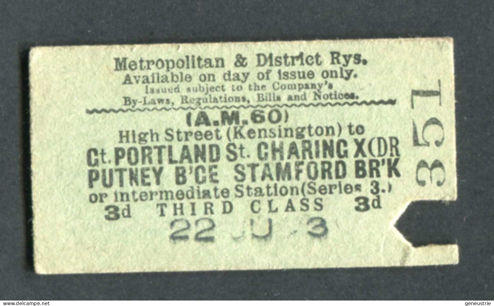 Ticket De Métro De Londres Royaume-Uni 1930 "High Street (Kensington) To Charing Cross" Edmondson Ticket - Europa