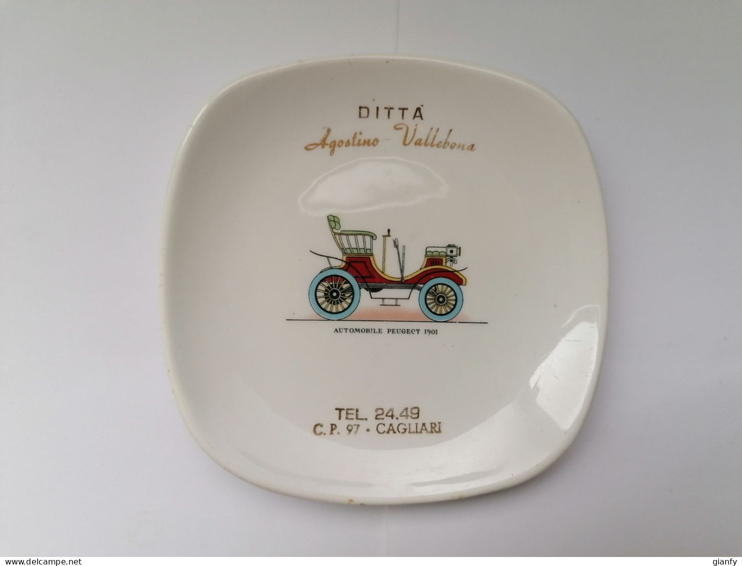 POSACENERE IN CERAMICA PUBBLICITA "DITTA AGOSTINO VALLEBONA" - CAGLIARI SARDEGNA 1950 ASHTRAY ADVERTISING - Porcelaine