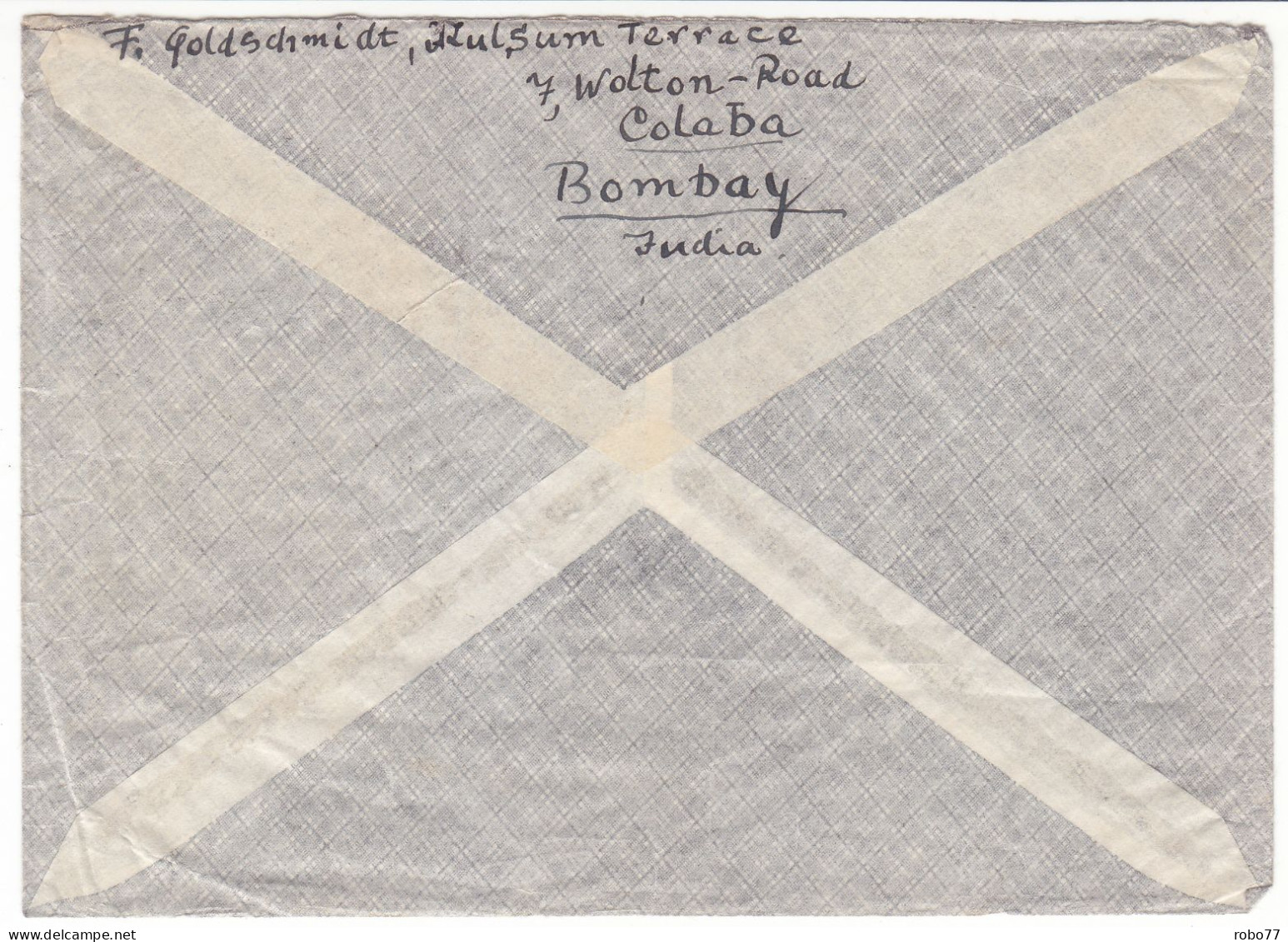 INDIA COLABA AIRMAIL Cover, Letter To Hamburg GERMANY (H02c050) - Corréo Aéreo