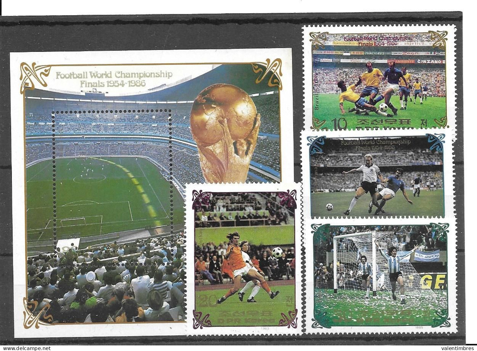Foot Ball Soccer** MNH Corée Nord  1796/96C + BF 36C  Coupe  Du Monde Finales 1954-86 - 1954 – Suisse