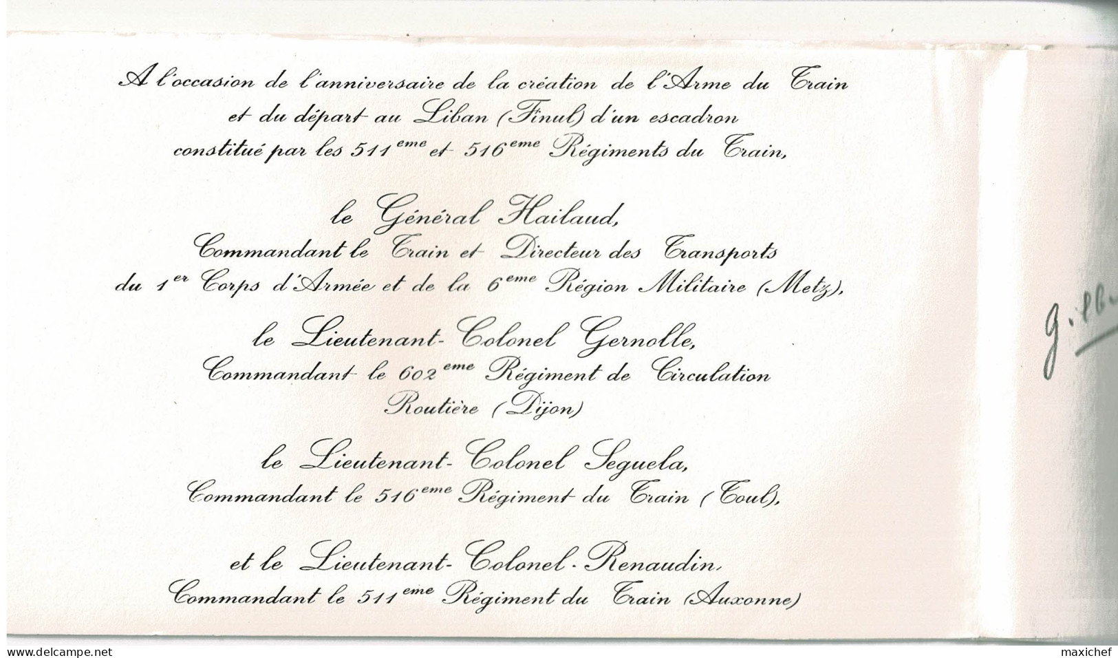 Carton Double 10.5 X 18 Cm Invitation Prise D'armes Dijon (21) 27 Mars 1982, Fête Du Train, 511 RT, 602 RCR, 516 RT - Documents