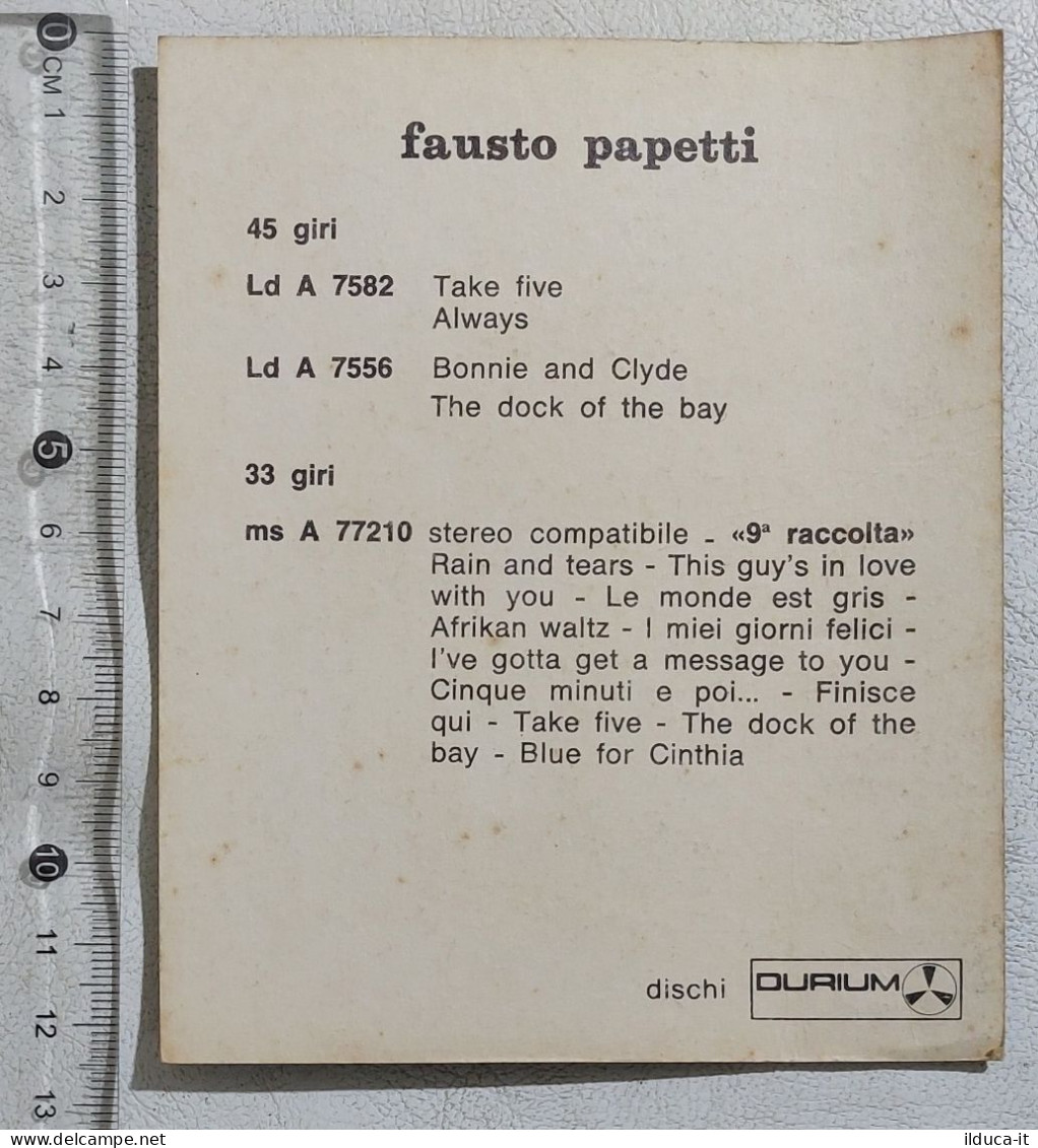 I114221 99crt/ Fausto Papetti - Cartoncino Pubblicitario - Dischi Durium - Objets Dérivés