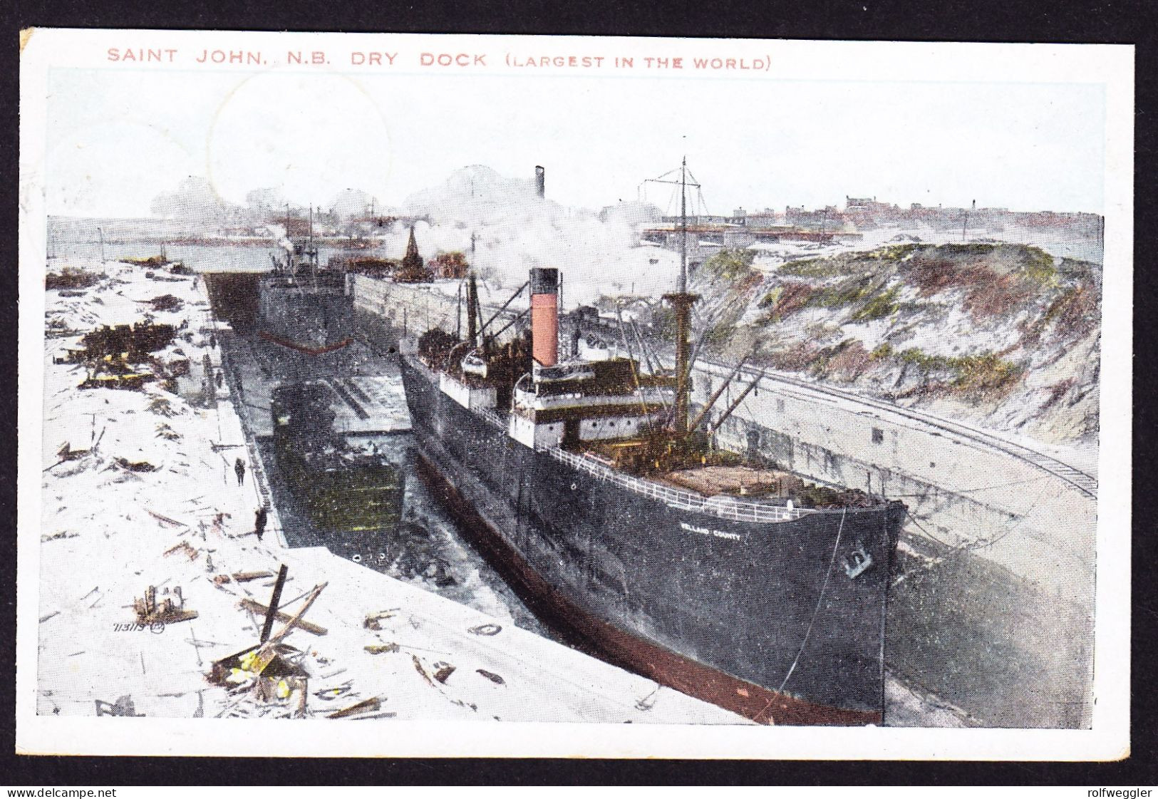 1925 Gelaufene AK Nach England. Dry Dock Im Winter - St. John