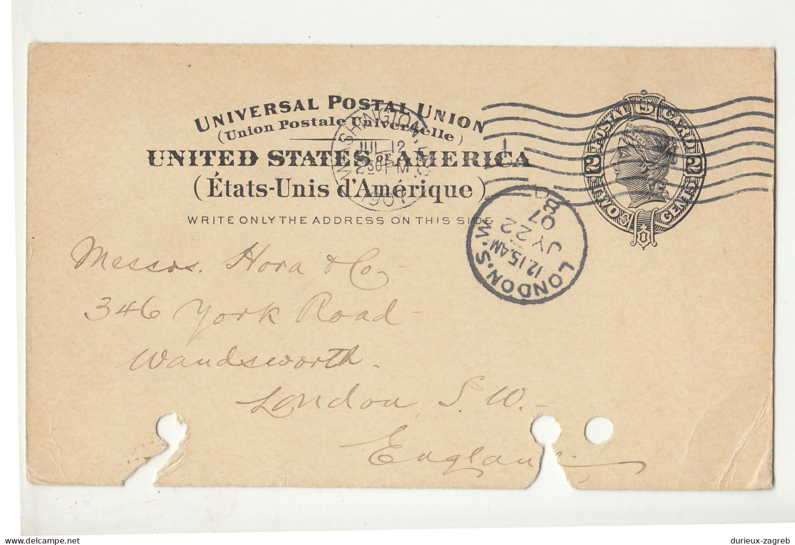 US Liberty Postal Stationery Postcard Posted 1907 Washington To London B230510 - 1901-20