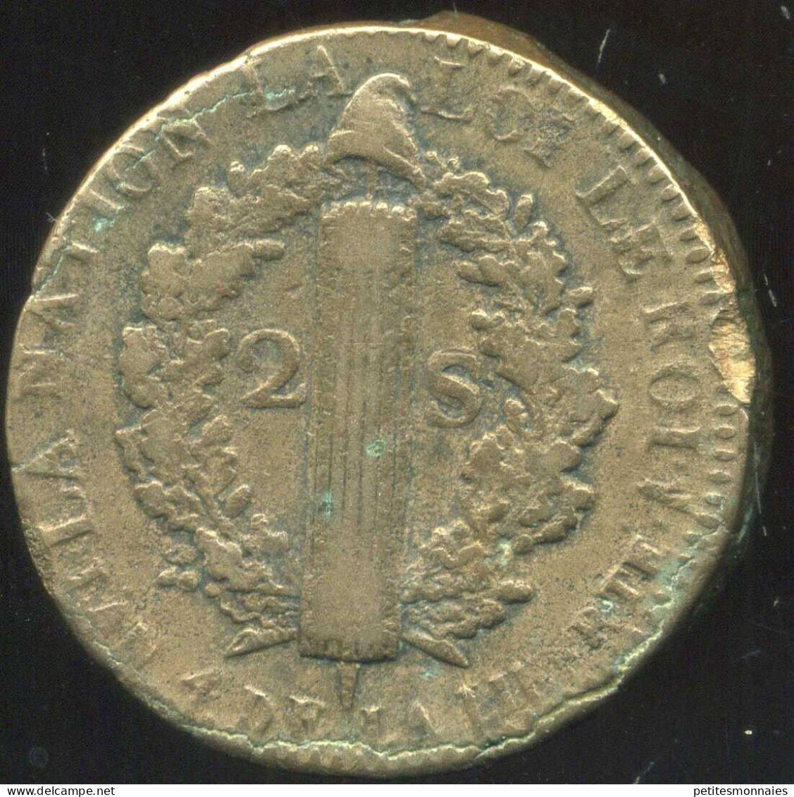 LOUIS XVI 2 Sols 1792 W An 4 ( ARRAS Point Sous Le W ) ( TTB) - 1792-1804 First French Republic