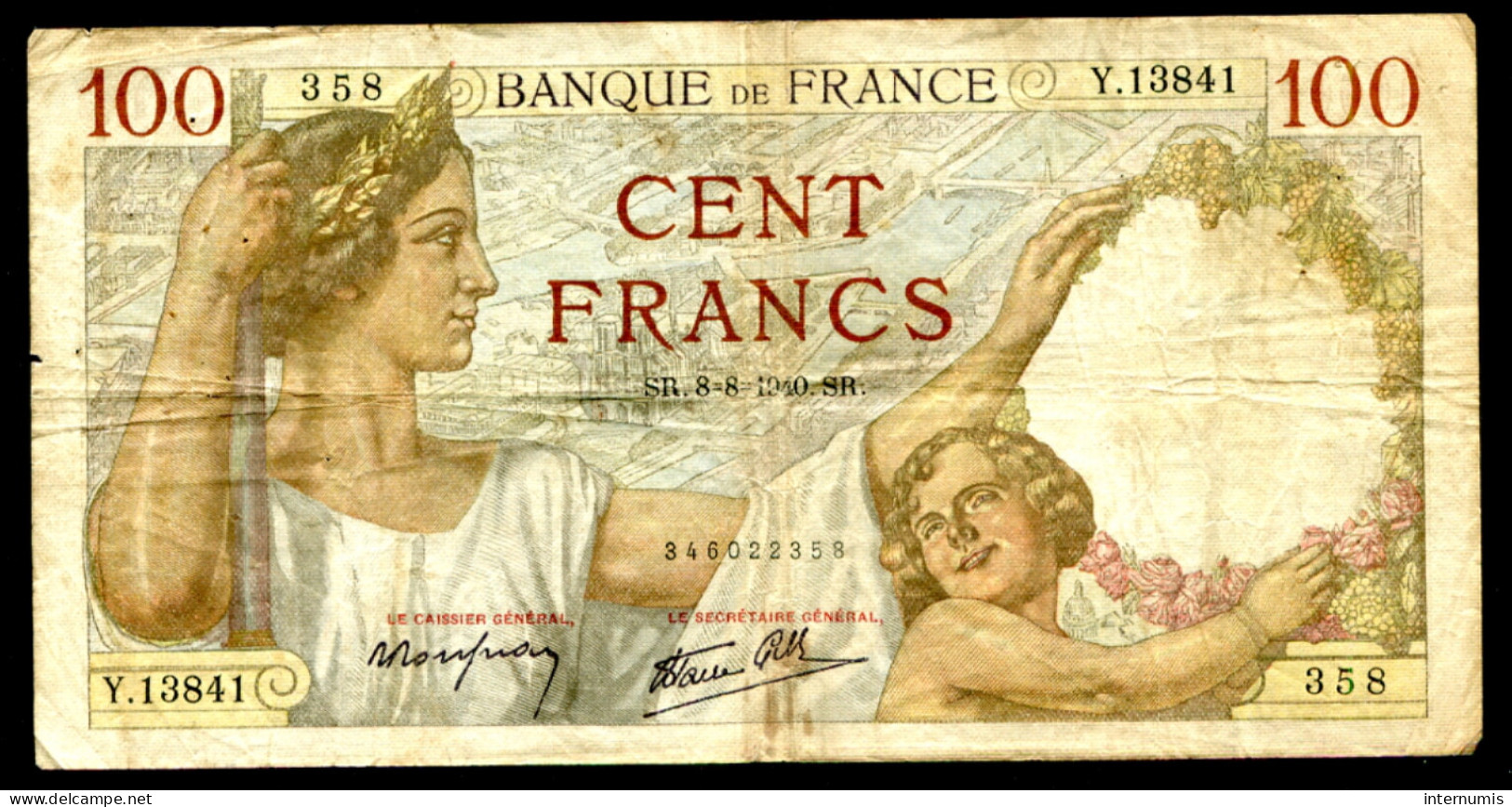 France, 100 Francs, SULLY, 1940, N° : Y.13841-358, Pick#94, F.26.35 - 100 F 1939-1942 ''Sully''