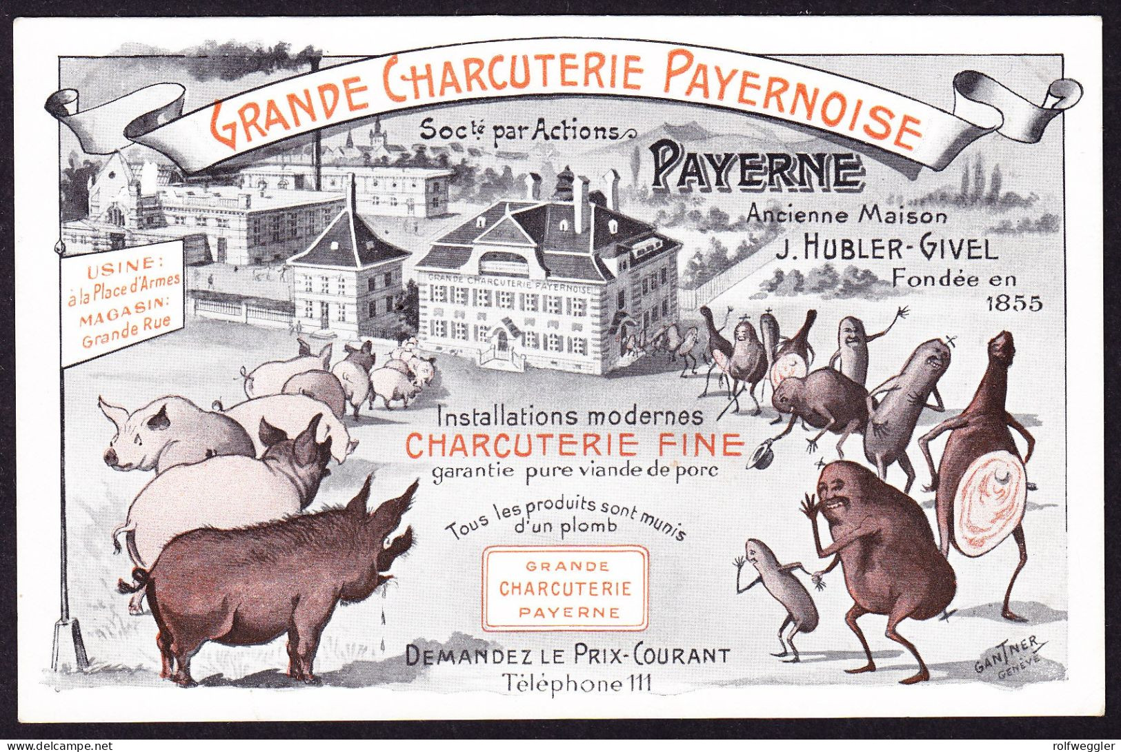 Um 1920 Ungelaufene, Beschriebene AK: GRANDE CHARCUTERIE PAYERNOISE In Payerne. - Payerne