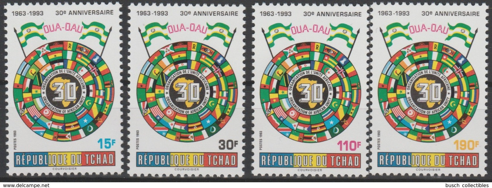Tchad Chad Tschad 1993 Mi. 1236 - 1238 OUA OAU Unité Africaine Drapeaux Flags Fahnen Map Karte Carte - Postzegels