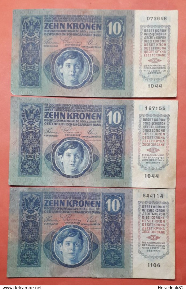 Austria Lot  3 X 10 Kronen 1915 - Autriche