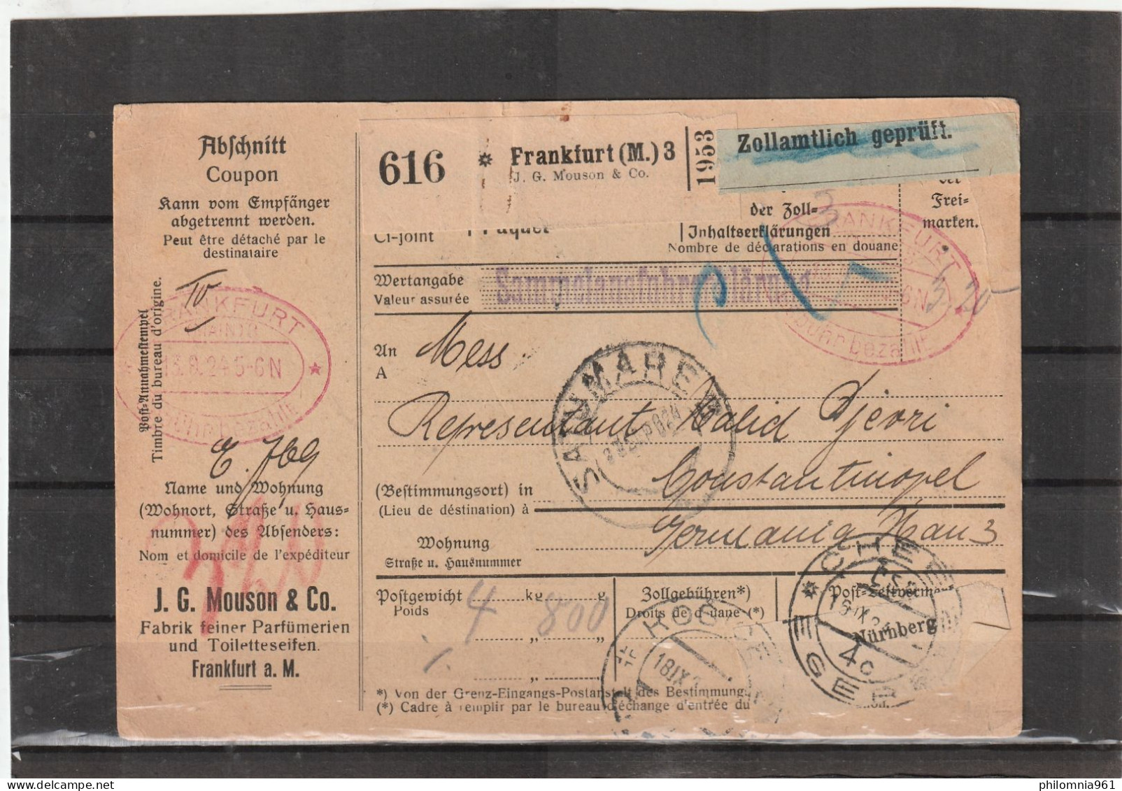 Turkey Constanta PARCEL CARD 1924 - Lettres & Documents