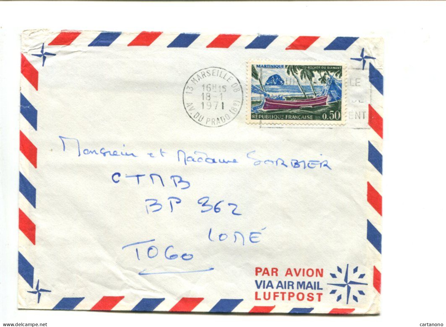 FRANCE Affranchissement Seul Sur Lettre Par Avion Pour Le Togo - 0.50 Martinique - Cartas & Documentos