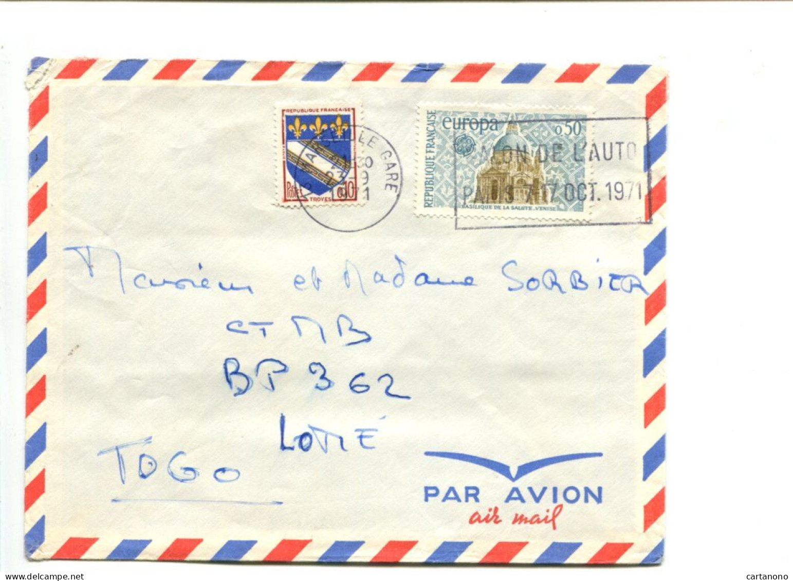 FRANCE Affranchissement Sur Lettre Par Avion Pour Le Togo - 0.10 + 0.50 EUROPA - Cartas & Documentos