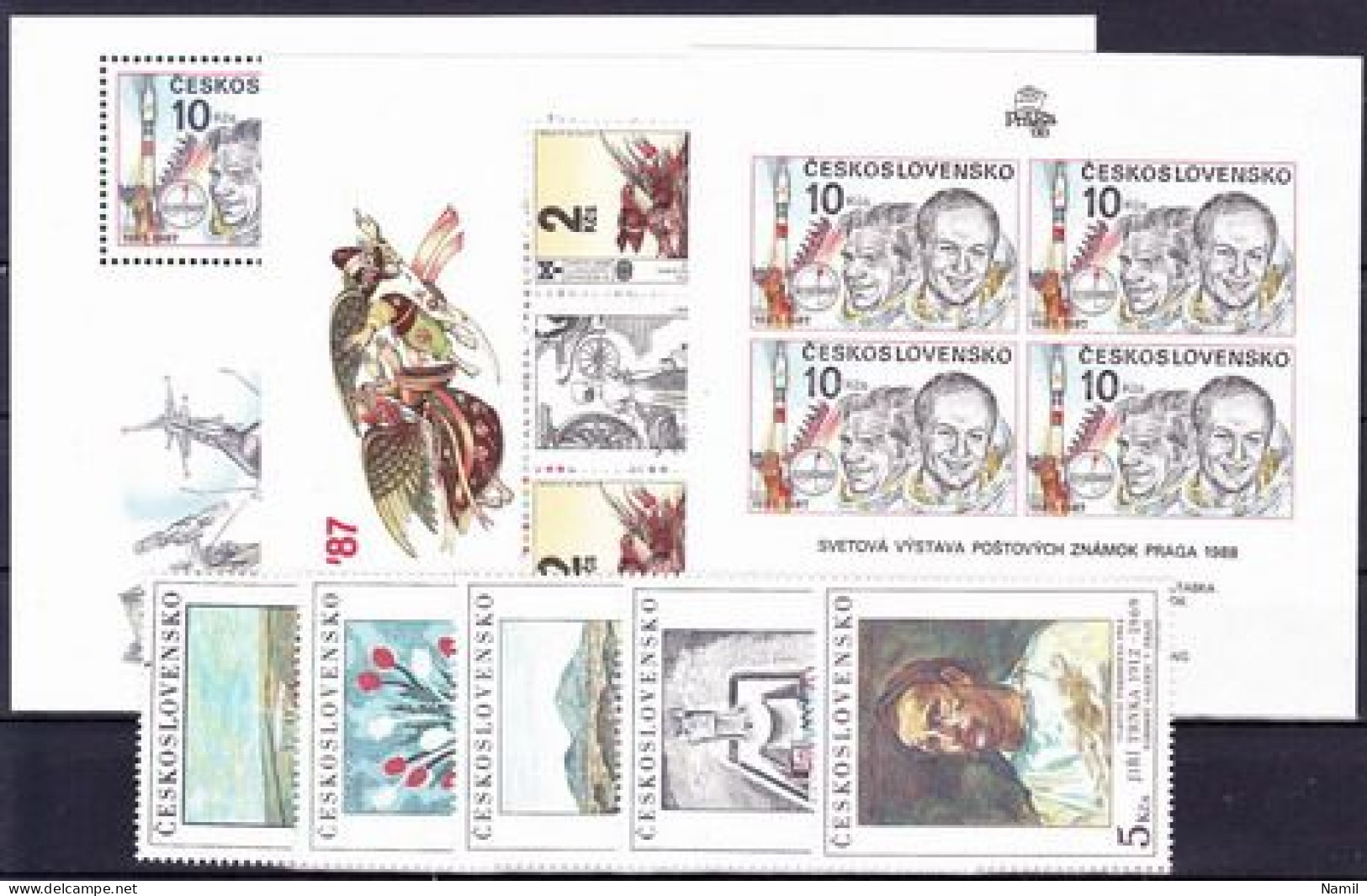 ** Tchécoslovaquie 1987 Mi 2895-2938+Bl.69-73 (Yv 2707-2749+BF), L'année Complete (MNH)** - Komplette Jahrgänge