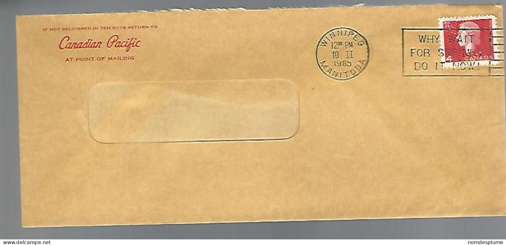 58061) CanadaPerfin Winnipeg Postmark Cancel 1965 Slogan - Perfin