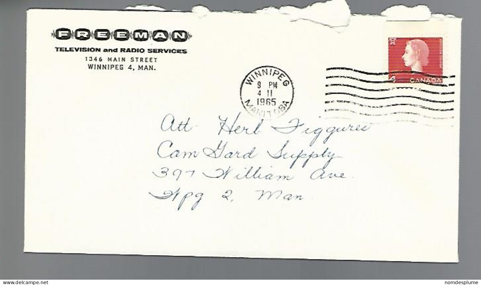 58062) Canada Winnipeg Postmark Cancel 1965  - Cartas & Documentos