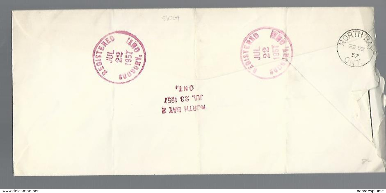 58064) Canada Registered O.H.M.S. Sudbury Postmark Cancel 1957  - Recommandés
