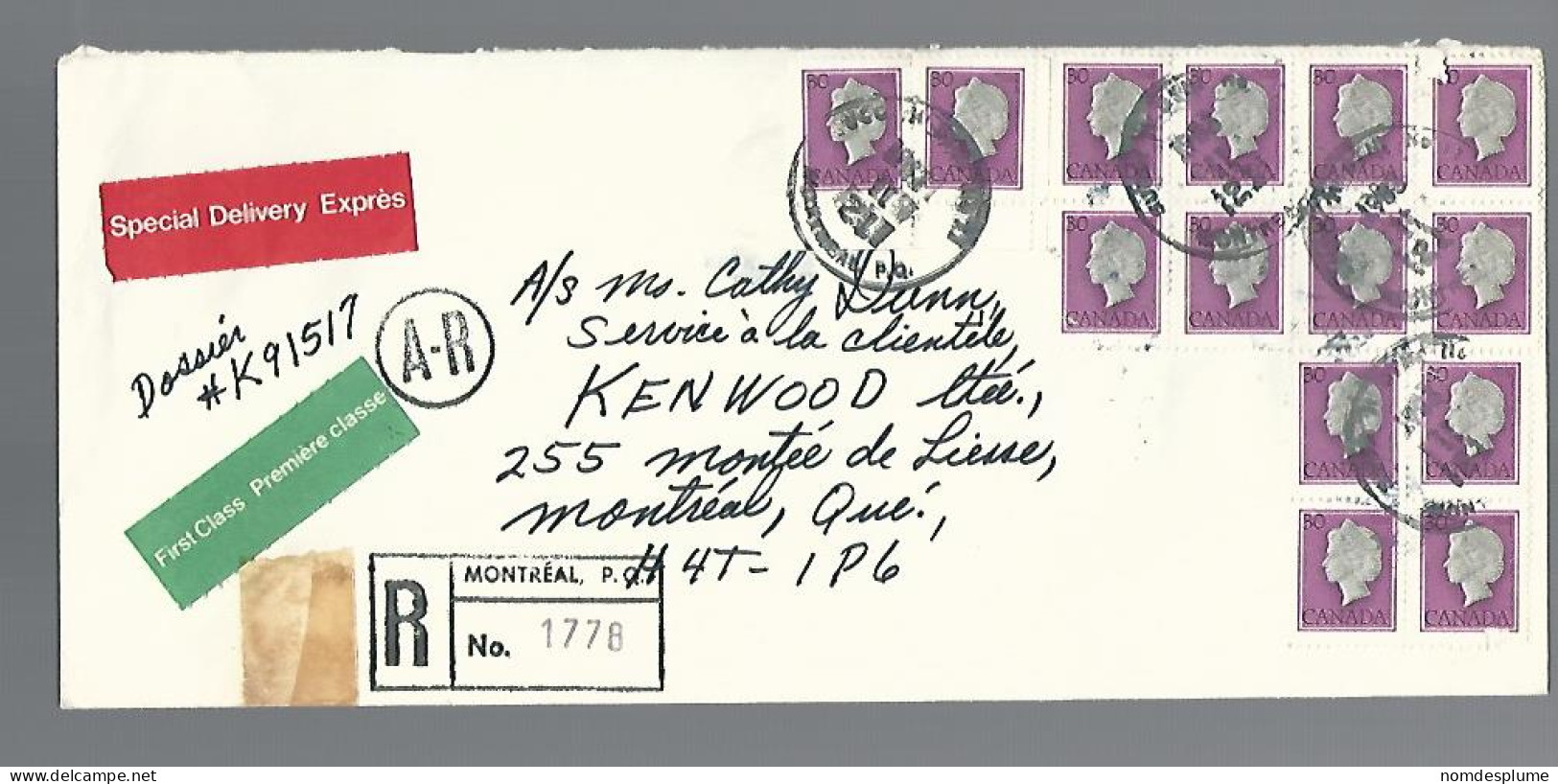 58070) Canada Special Delivery AR First Class Registered Montreal Postmark Cancel 1983  - Recomendados