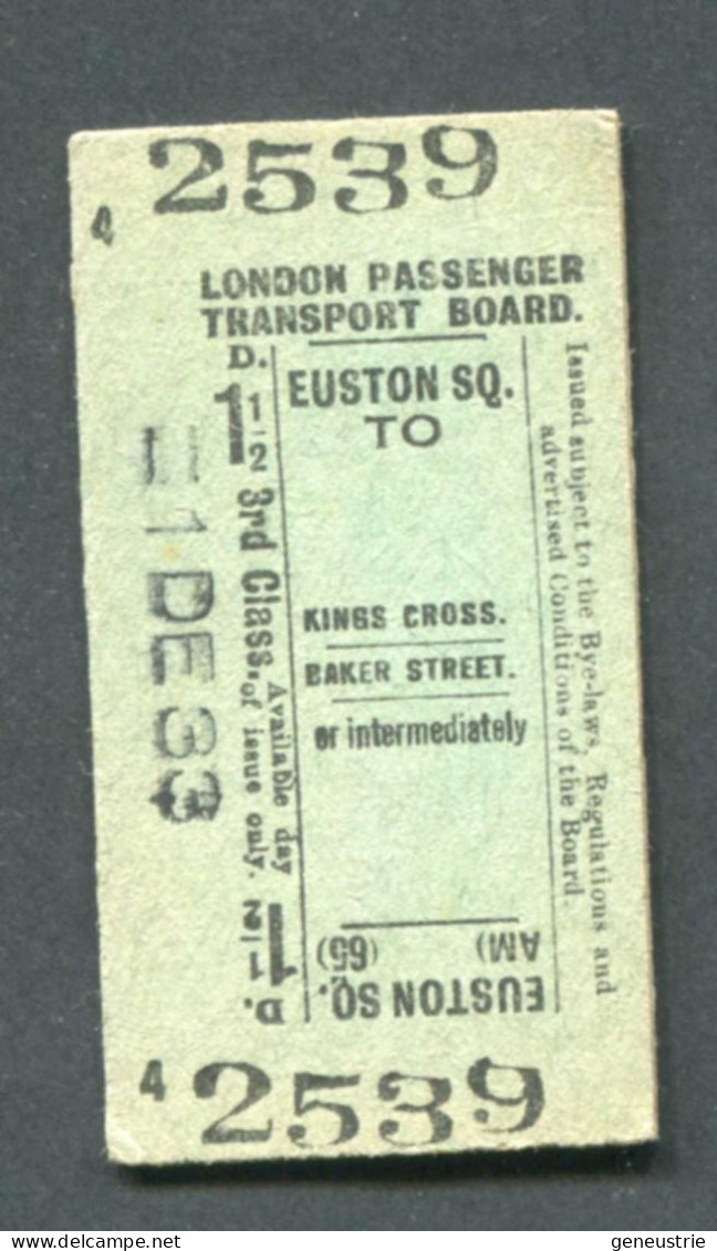 Ticket De Métro Londres Royaume-Uni 1933 "Victoria To Clapham - London Passenger Transport" Edmondson Ticket - Europa