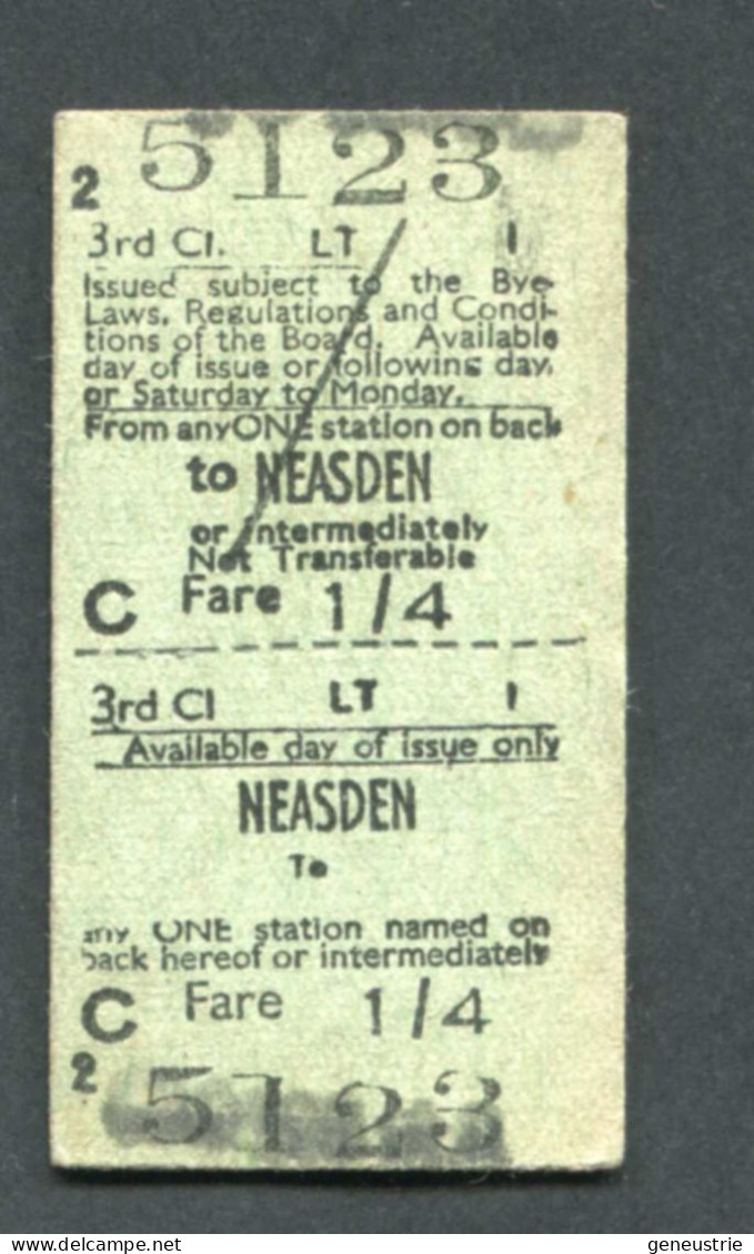 Ticket De Métro Londres Royaume-Uni 1941 "Neasden" London Transport - Edmondson Ticket - Europa