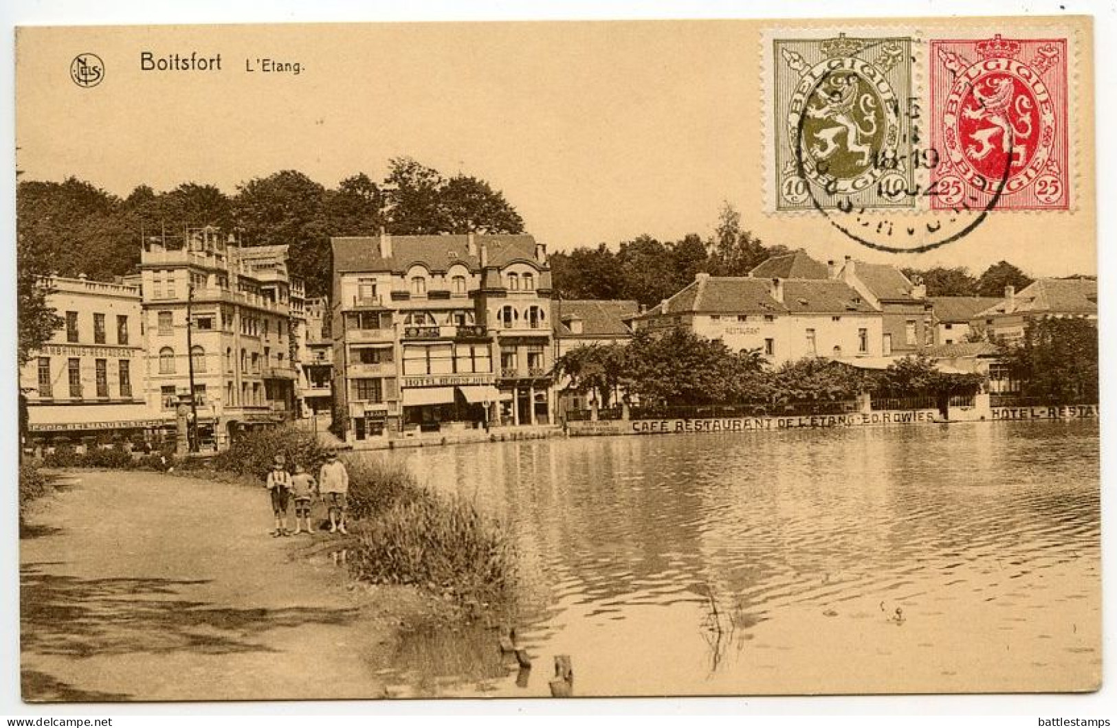 Belgium 1932 Postcard Boitsfort, L'Etang; Scott 202 & 204 - 10c & 25c.. Lion - Watermael-Boitsfort - Watermaal-Bosvoorde