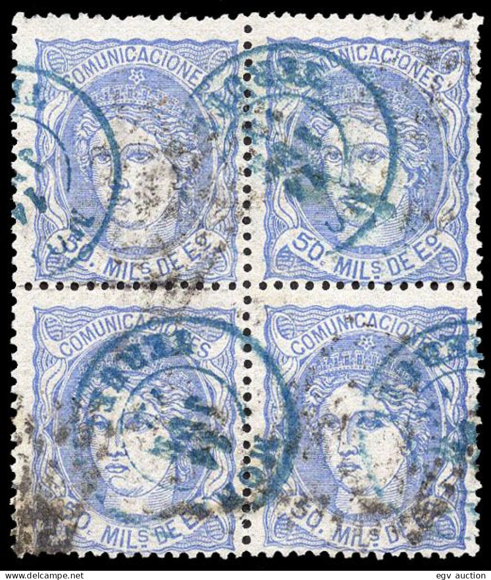 Teruel - Edi O 107 Bl. De 4 - 50 Milm. - Mat Fech. Tp. II Azul "Mora" - Used Stamps