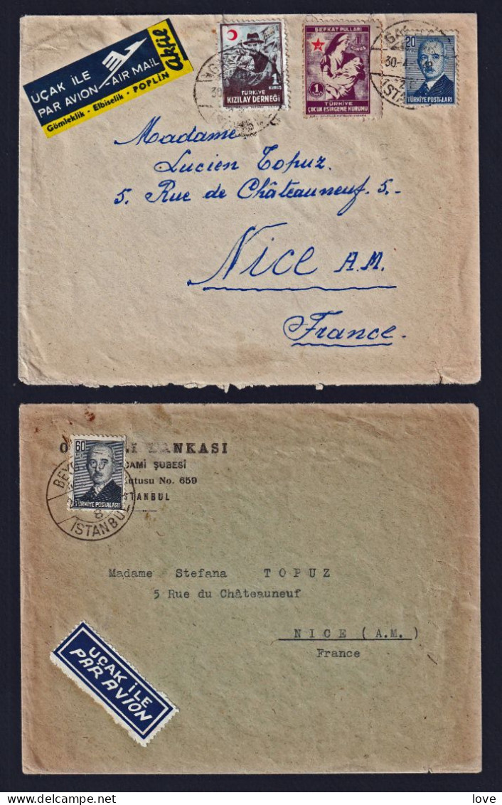 CROIX ROUGE (Istamboul Turquie) Joli Lot De 2 Lettres Obl Istambul En 1948 Voyagées "Par Avion"...... - 1934-39 Sandjak D'Alexandrette & Hatay